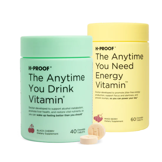 H-PROOF Bundle & Save, The Anytime You Drink Vitamin, 40 Chewable Tablets (20 Servings), Black Cherry & The Anytime You Need Energy Vitamin, 60 Chewable Tablets (30 Servings), Mixed Berry