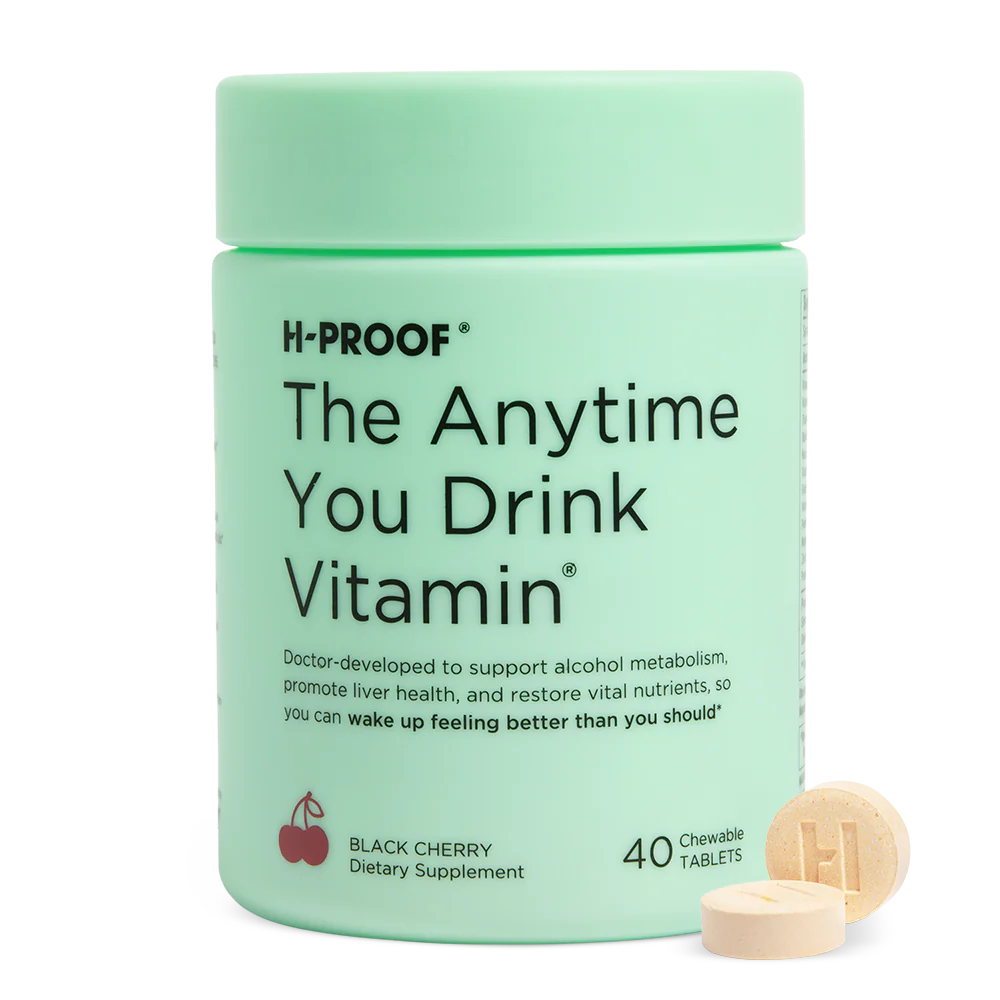H-PROOF The Anytime You Drink Vitamin, Liver Health & Immunity Support with Electrolytes, Milk Thistle, and Vitamins B & C - 40 Chewable Tablets (20 Servings), Vegan, Black Cherry