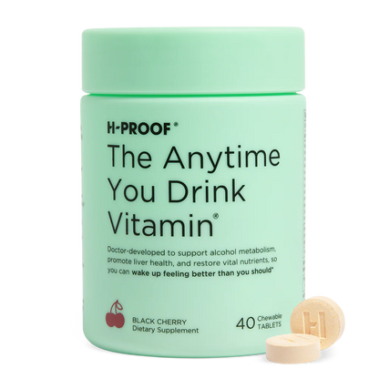 H-PROOF The Anytime You Drink Vitamin, Liver Health & Immunity Support with Electrolytes, Milk Thistle, and Vitamins B & C - 40 Chewable Tablets (20 Servings), Vegan, Black Cherry